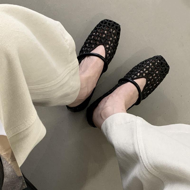 Fashion Fashion Weave Women Flats Mary Janes Shoes New In Spring Summer Female Shallow Footwear Square Toe Ladies Flats With Shoes