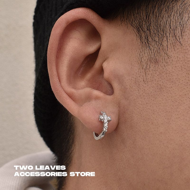 

Leaves Two Sterling Silver Hip Hop Couple Earrings Cross 10mm Inner Diameter / Pair
