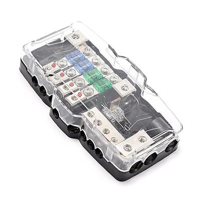 4-Way Camper Car Audio Distribution Fuse Block 0/4GA Multi-functional Mini ANL Fuse Box 30A 60A 80A Fuse Holder with Red LED Lig