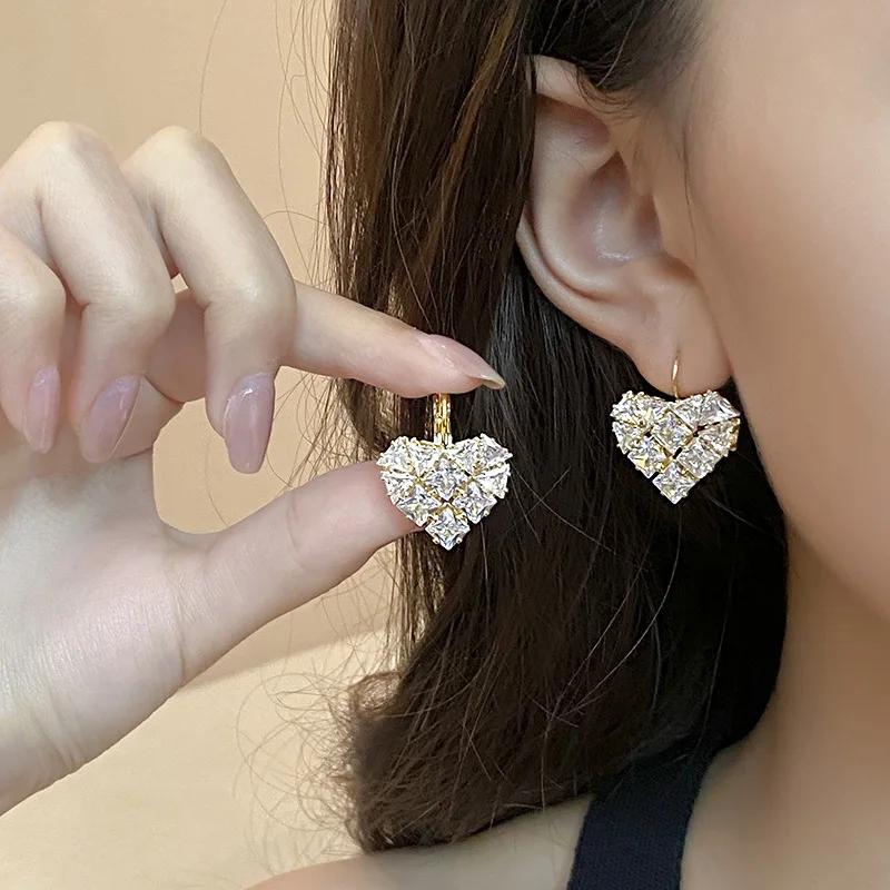 New Shiny Zircon Love Earrings for Women Fashionable Luxurious Personalized Prom Accessories Party Jewelry Anniversary Gifts