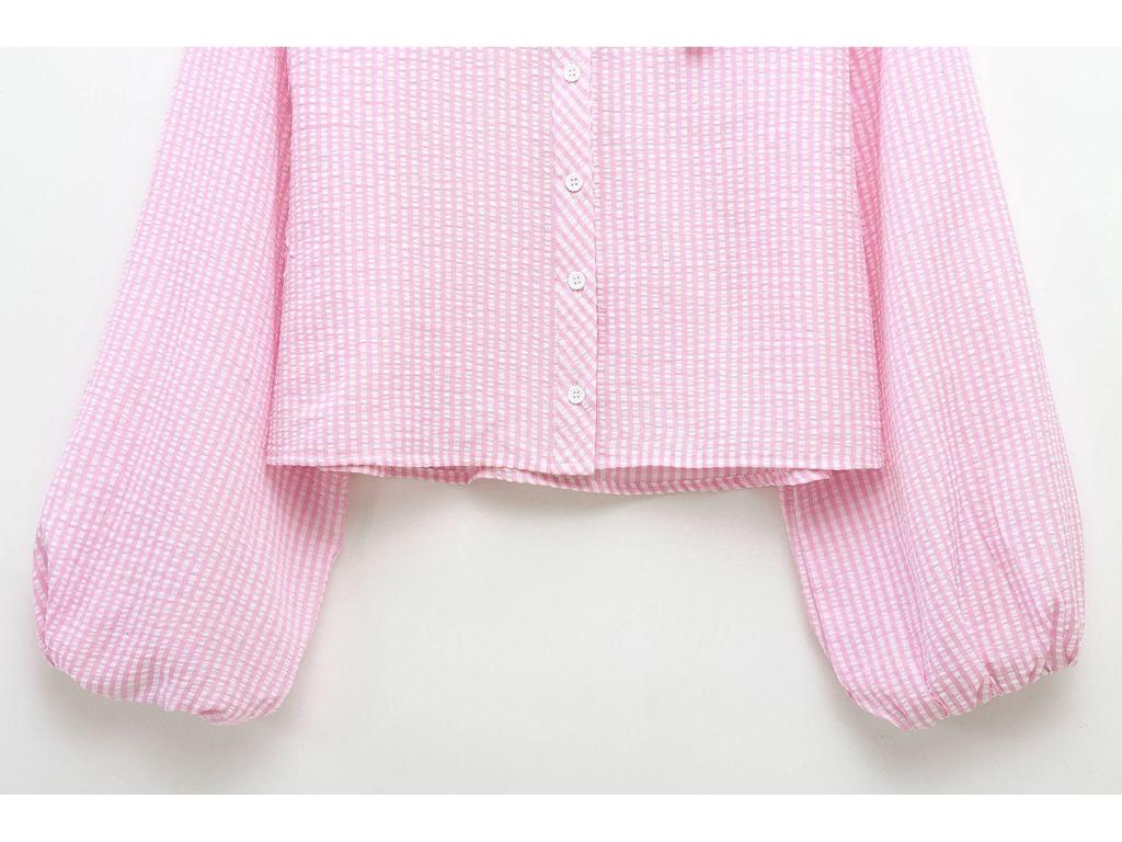 Spring 2025 Women's Fashion: European American Plaid Shirt with Turn-Down Collar