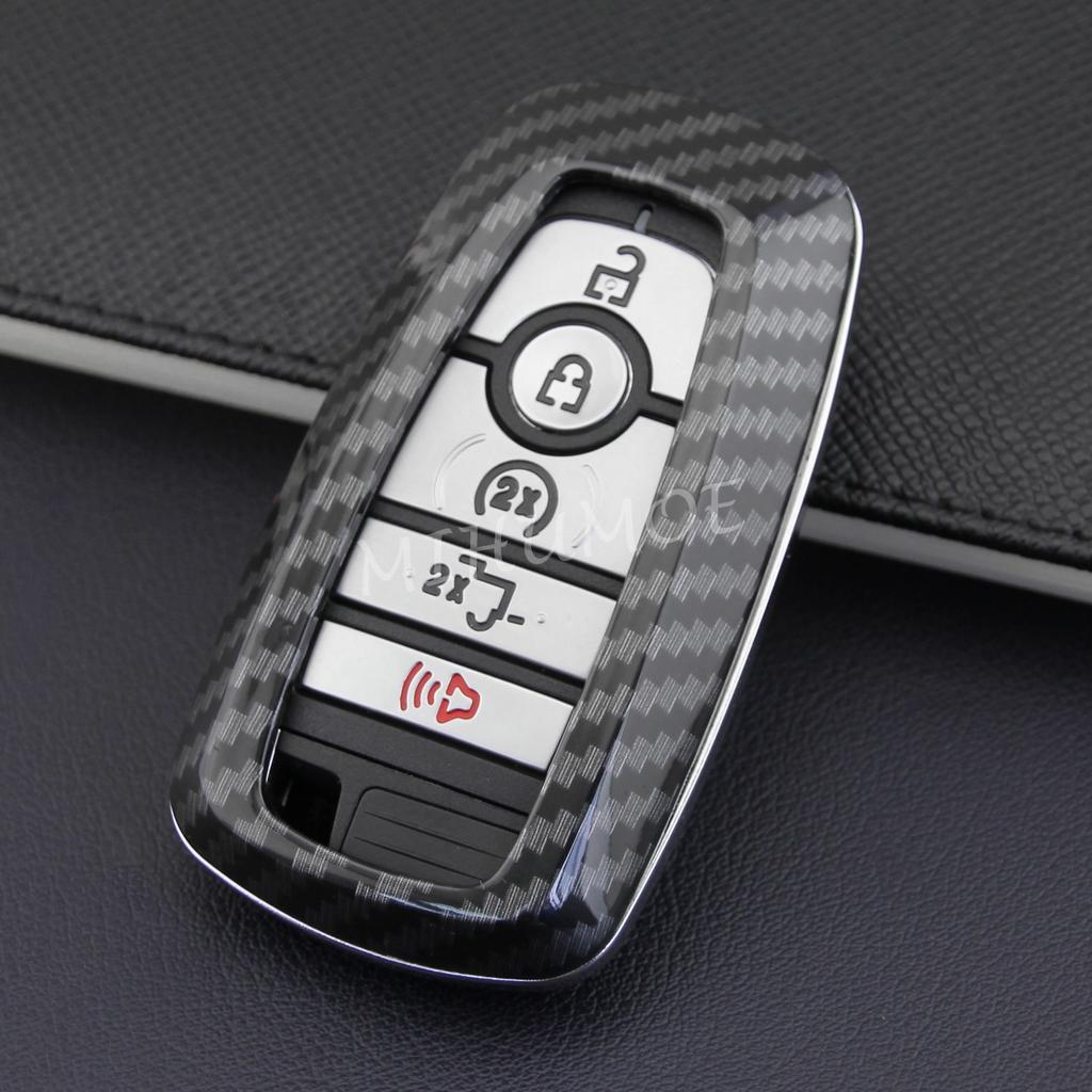 Carbon Fiber Car Smart Key Fob Chain Cover Case for Ford Bronco Ranger Fusion F150 Explorer Kuga Edge Ecosport Lincoln Nautilus