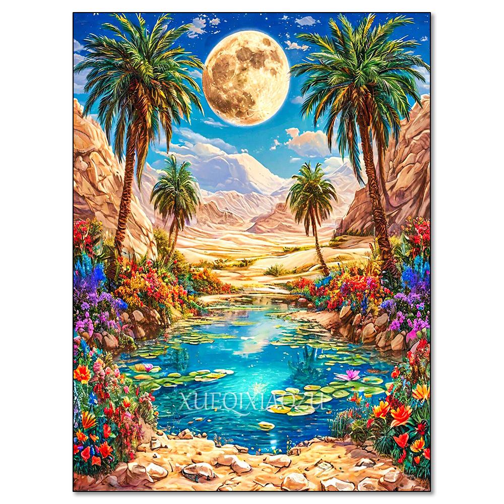 DIY Diamond Painting Kit Landscape Cactus Sailboat Sunset Full Diamond Mosaic Cross Stitch Gemstone Inlay Room Decoration Gift
