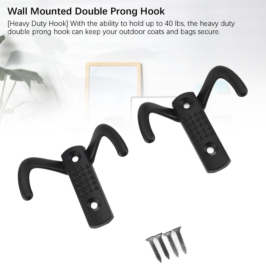 6 Pcs Double Prong Hook Wall Mounted Zinc Alloy Heavy Duty Dual Prong Hook for Coat Robe Scarf