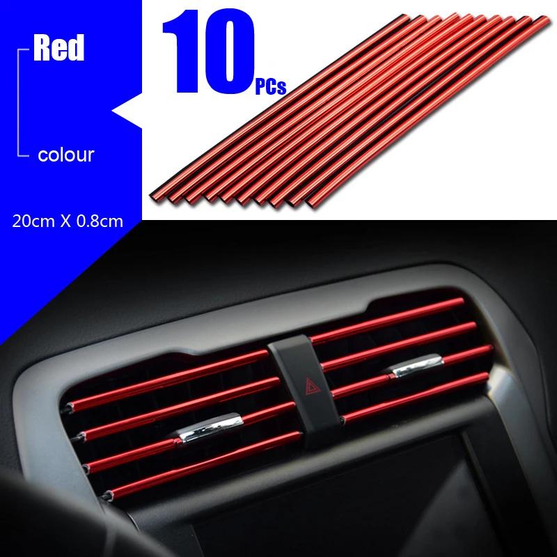 10Pcs U-shaped Car Air Outlet Decorative Strip Chrome-Plated PVC Car Interior Styling Decor Clip Trim Auto Interior Accessories