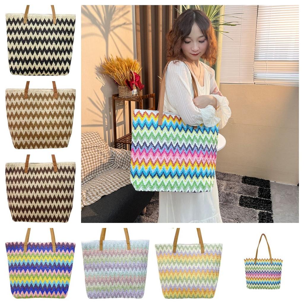Natural Wavywoven Shoulder Bag With Organizer For Beach And Casual Outings
