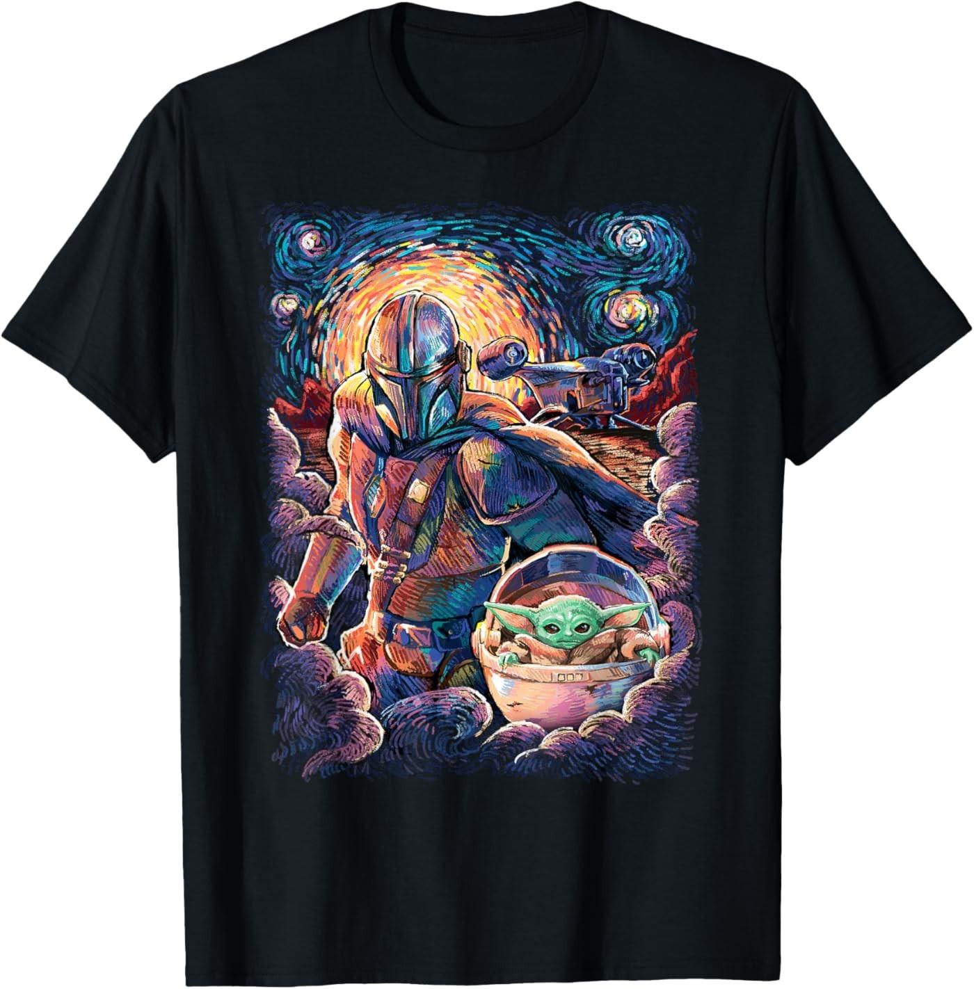 The Mandalorian & The Child Starry Night Style T-Shirt S разноцветный