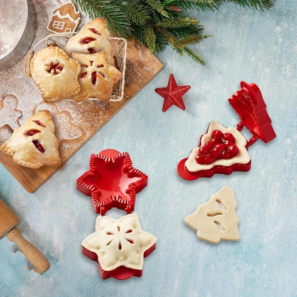 Christmas 6Pcs Mini Pie Molds, Hand Pie Molds, Cute Baking Supplies, Festive Pie Press & Pastry Molds for Holiday Parties & Baking (6)