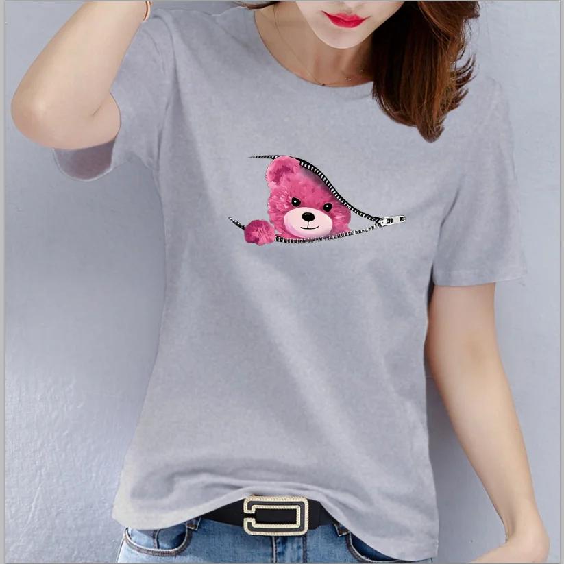 Bear Graphic Print Tshirt Teddy Bear Short Sleeve Crew Neck Casual Top  Womens Clothing Oversized  T Shirt Tops  Harajuku