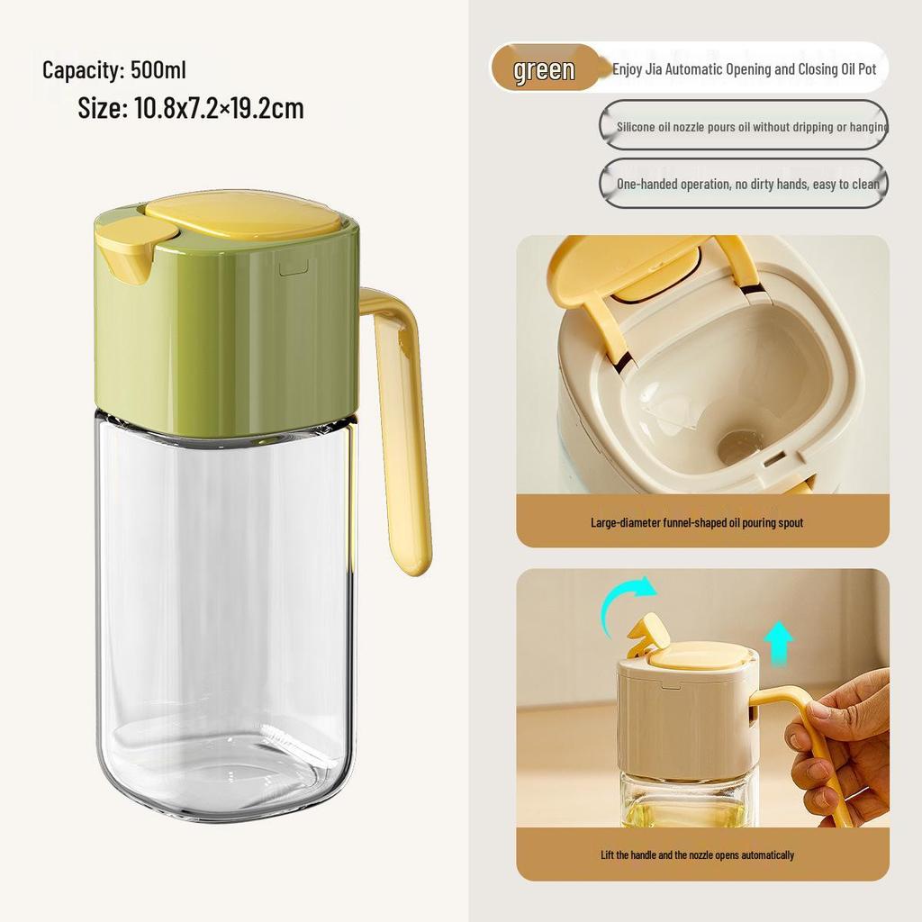 Leak-Proof Glass Oil Pot with One-Handed Lid for Soy Sauce and Vinegar