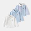 Boys' Long-Sleeved Shirt Men's Treasure Stripes Embroidered Shirt K-style Kids Loose Bear Lapel Cardigan Casual Tops