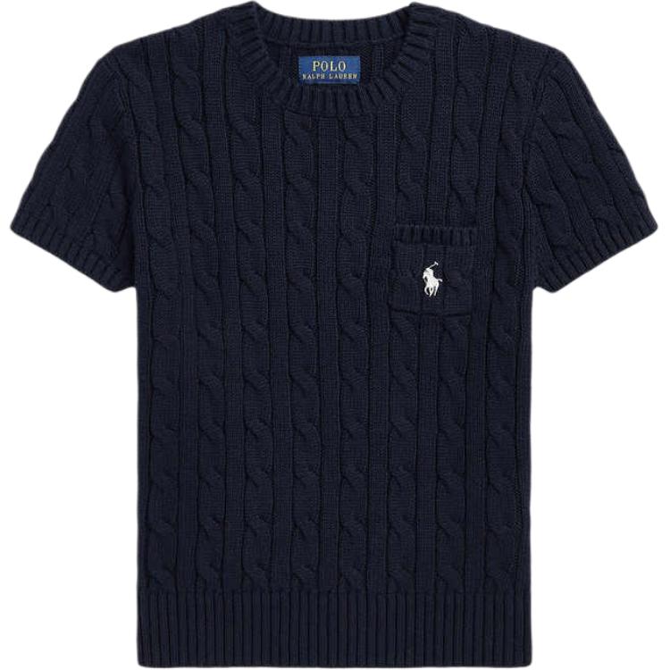Polo Ralph Lauren Sweater FW24 Cable Knit Cotton Short Sleeve Kids Tops Dark-Blue CWPOSWEG6820542-410