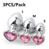 3PCS/1set  Anal Plug Heart 3 Sizes Stainless Steel Crystal Anal Plug Removable Butt Plug Stimulator Anal Sex Toys Prostate Massager