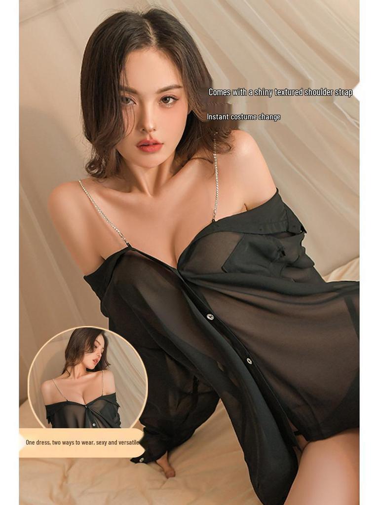 Verführerisches Chiffon-Lingerie-Set mit Strass-Trägern und Durchsicht