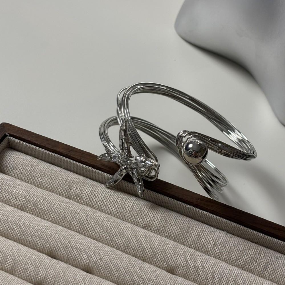 Irregular Starfish Cuff Bracelets Rhinestone Crystal Starfish Bangles Star Armband Arm Chain  Beach