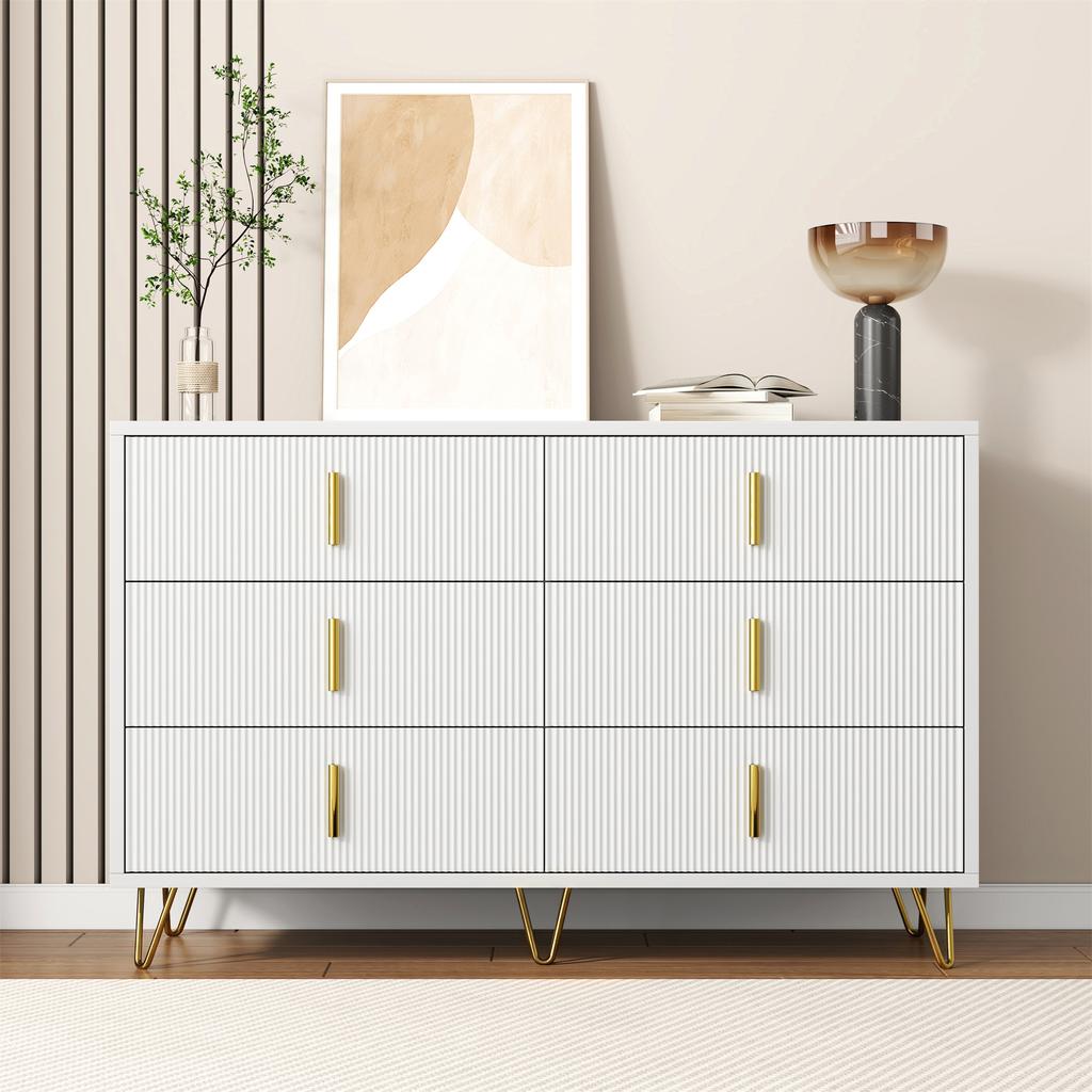 Elegant Sideboard with Modern Design, Chest of Drawers and Lots of Storage Space, Gold Handles