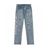 M45 Jeans Tendance Style Américain pour Homme et Femme avec Patchs en Tissu, Trous, Broderie, Pantalon High Street Décontracté et Tendance