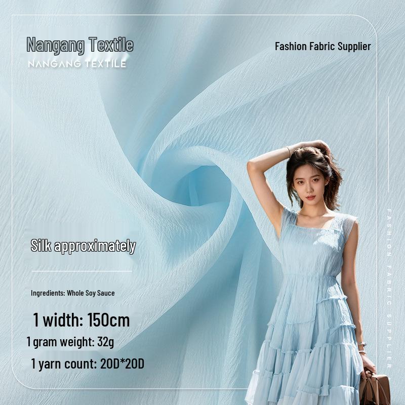 20D Silk Crepe Organza Fabric for Women's Dresses, Shirts & Sun Protection Clothing with Pleated Texture
