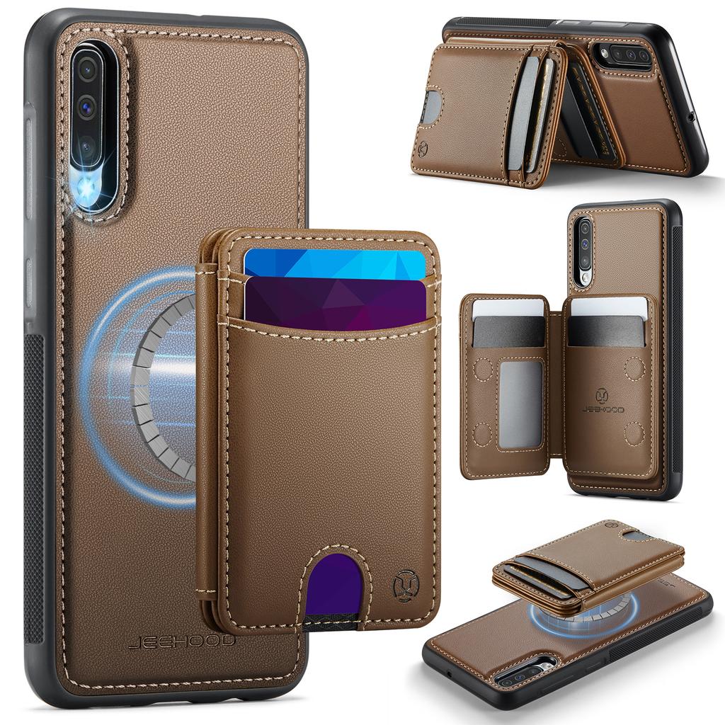 For Samsung Galaxy A50 Magnetic Case JEEHOOD J10 Leather Back Phone Cover with Detachable Card Holder Kickstand