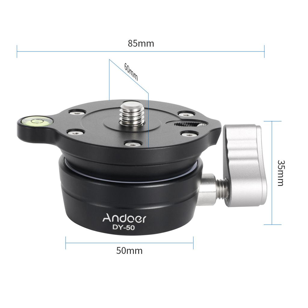Andoer DY-50 Stativ Vyrovnávací základna Panoramatické fotografování Hlava stativu z hliníkové slitiny Sklon 15 stupňů