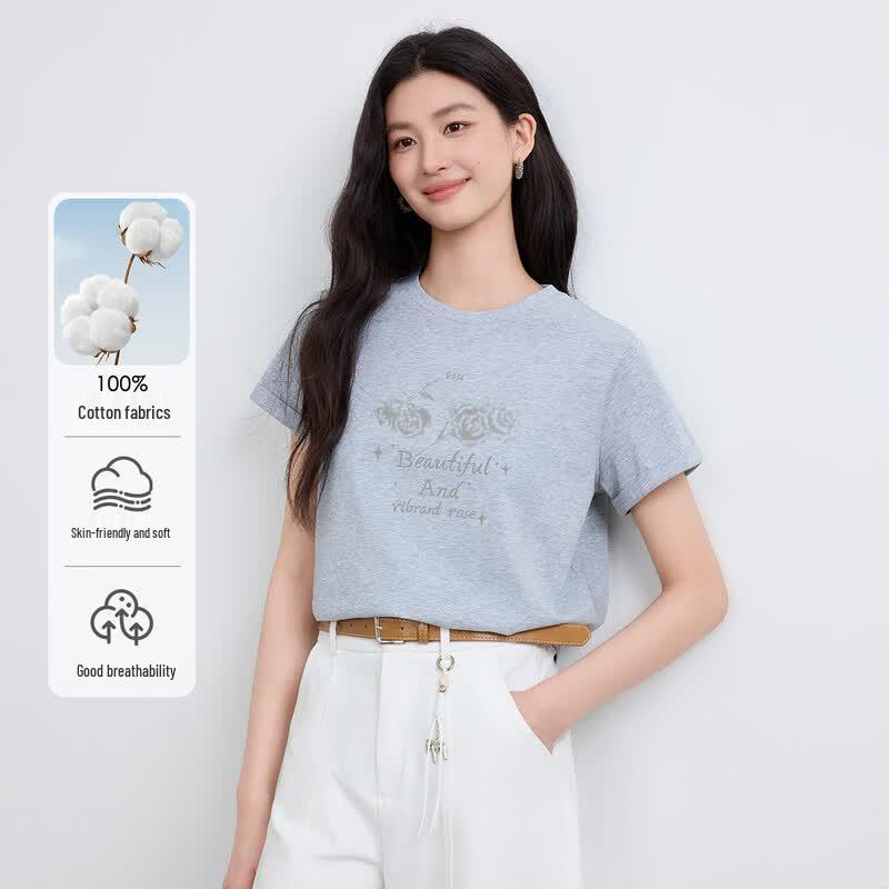 FivePlus Women's Basic Breathable Cotton Short Sleeve T-shirt