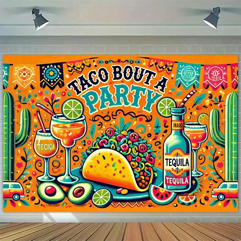 Vivid Mexican party background with colorful Mexican tortillas  Margarita  and cactus designs 150X100