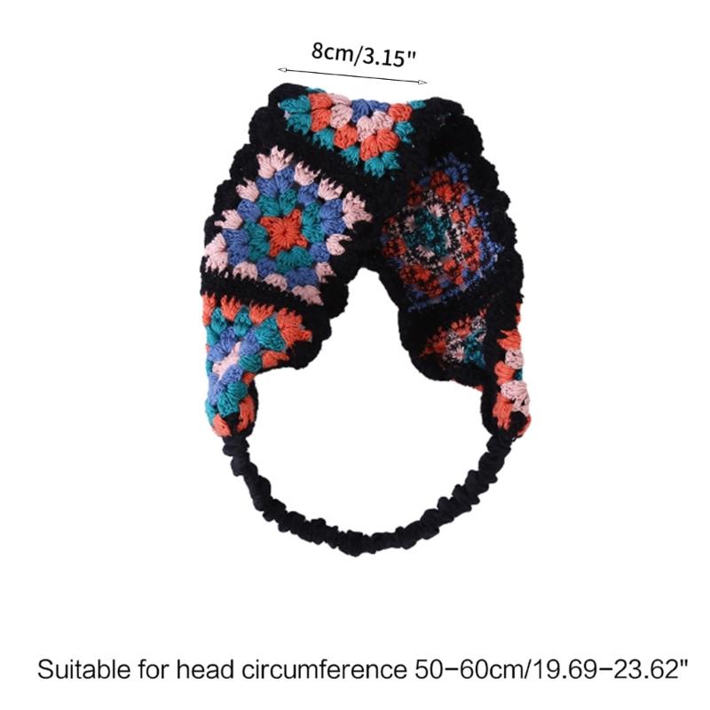 Pastoral Bandana Turban Crochet Hair Scarf Color Matching Hairband Knitted Headband for Women Trend Y2K Hair Accessory