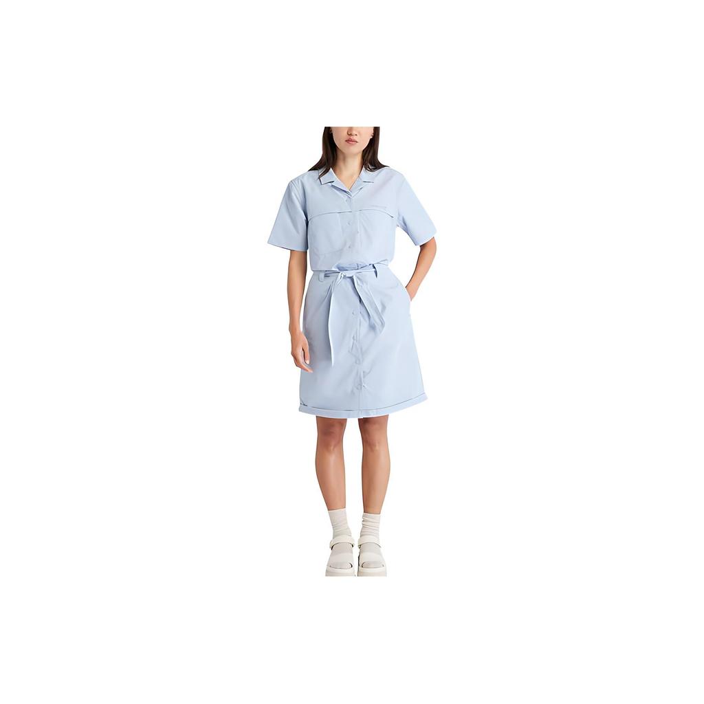 Timberland Solid Color Button Down Short Sleeve Dress Women Dresses Blue Purple Gray A6AEH-DJ0