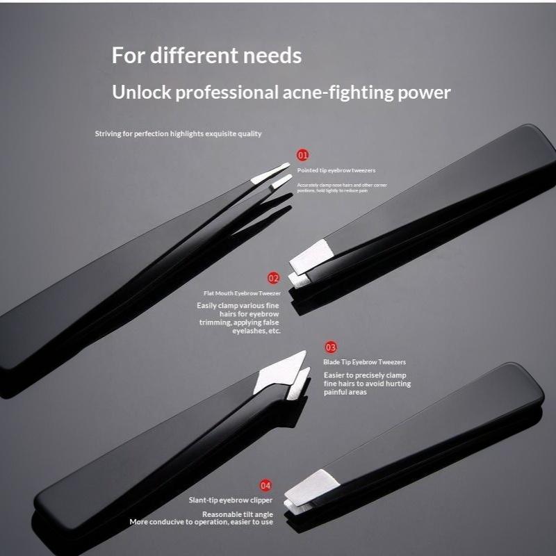 4 Pcs Stainless Steel Eyebrow Tweezers Combo High Quality Painless Plucking Kit for Beauty Lovers Daily Makeup Grooming