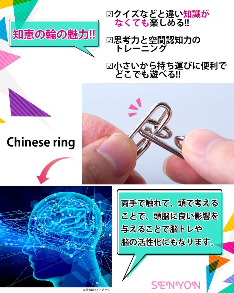 SENYON Chinese Ring Brain Teaser Toy Puzzle, 16-Piece Set (Red)