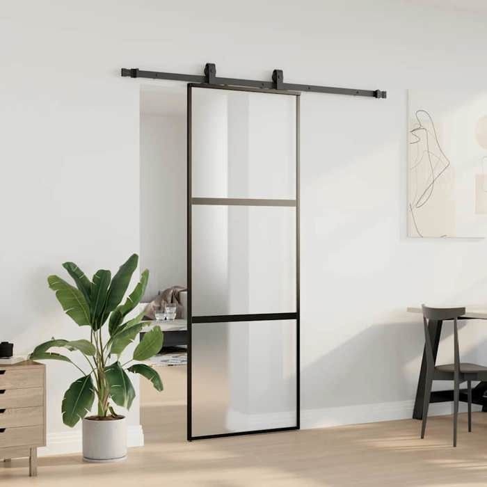 VidaXL Sliding Door Hardware Kit Black 76x205 Cm Tempered Glass, Sliding Door On Rail, Sliding Door 3375814