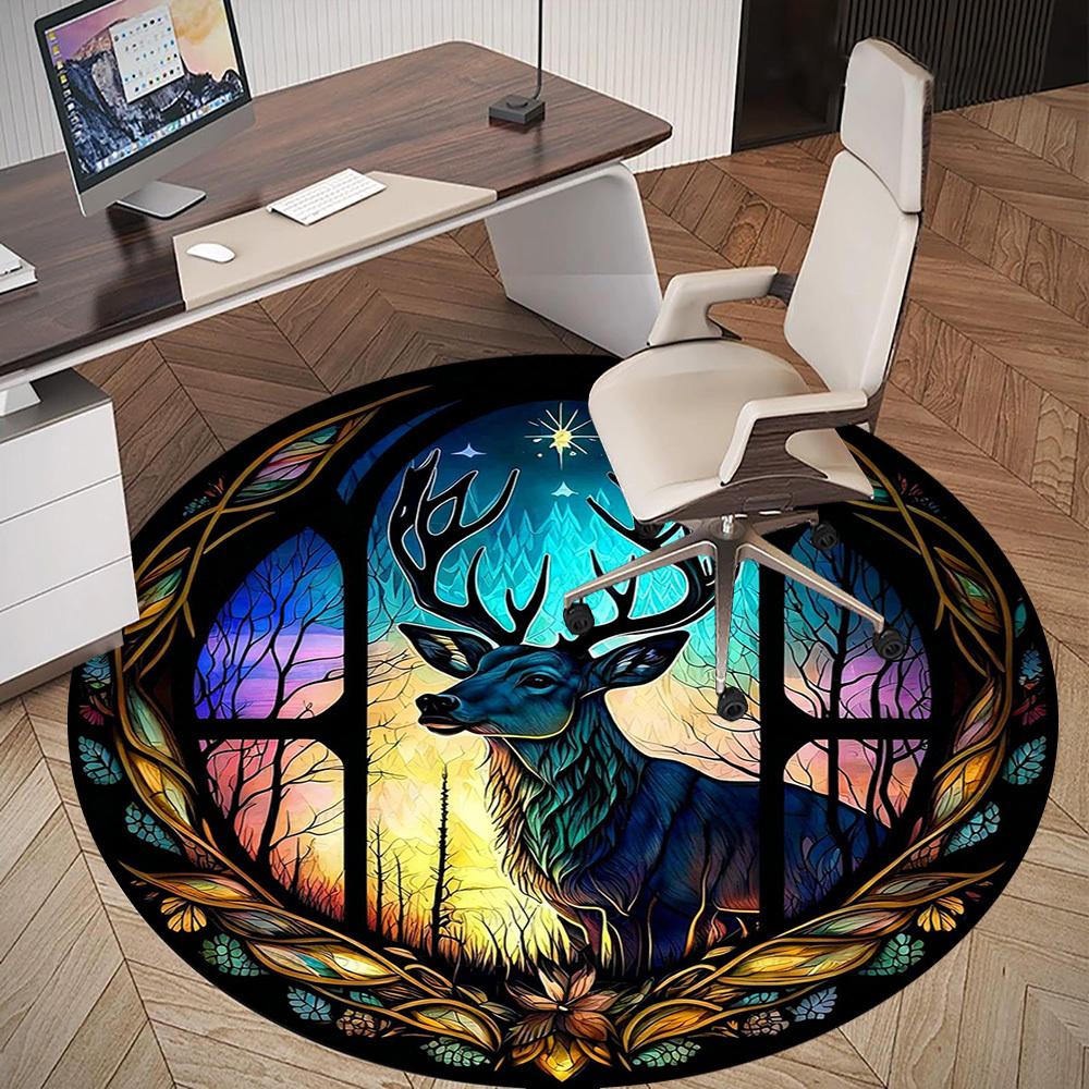 1pc Deer Window Round Chair mat office Area Rug - Non-Slip, Floor Mat for Office, Bedroom, Ideal home decor gift c0112042