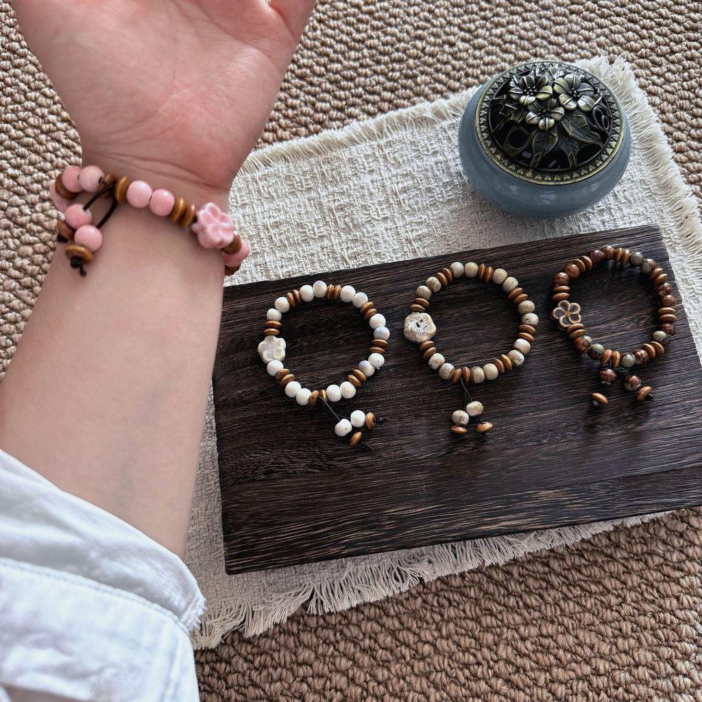 Retro Forest Style Ceramic & Wooden Bead Bracelet - New Chinese Zen Versatile Jewelry