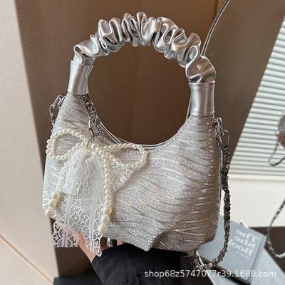 Premium Diamond-encrusted Denim Dumpling Bag 2025 New Summer Niche Design Retro Shoulder Crossbody Handbag Women