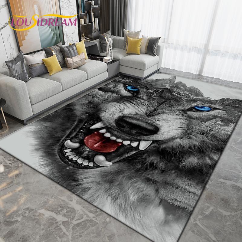 Cartoon Tiger Lion Wolf Animal Area Rug,Carpet Rug for Living Room Bedroom Sofa,Doormat Kitchen Bathroom Non-slip Floor Mat Gift