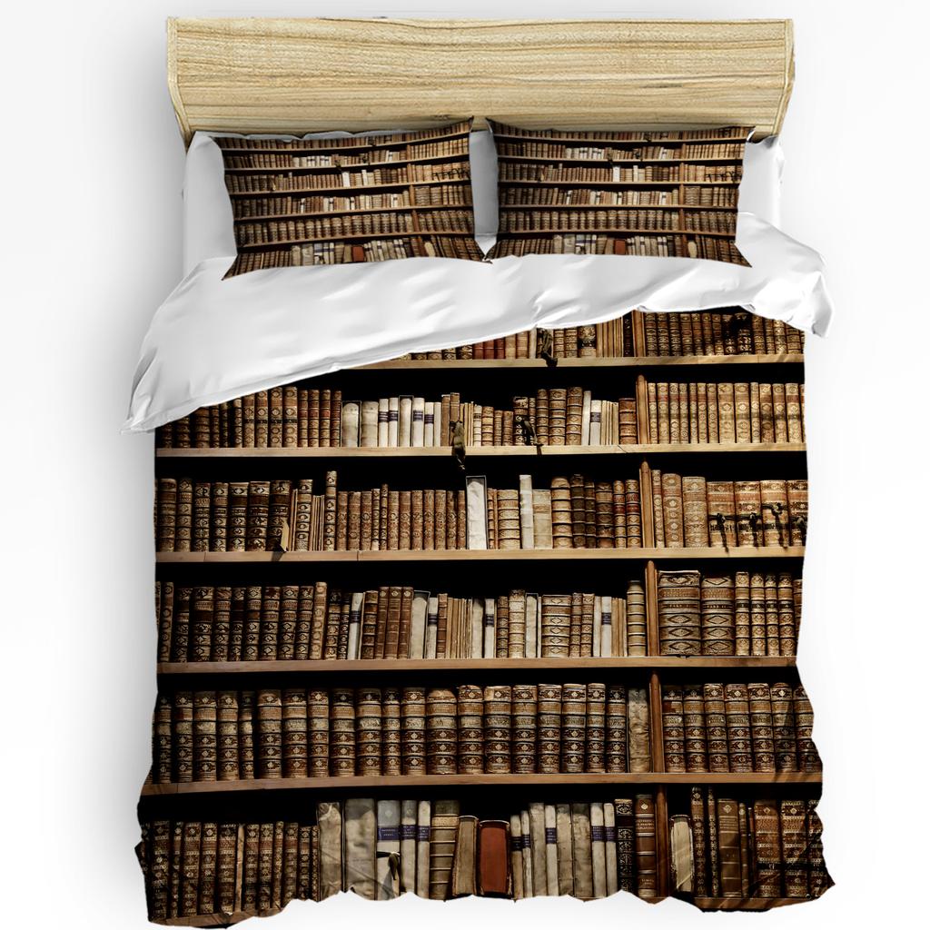 Bookshelf Library Book Printed Comfort Duvet Cover Pillow Case Home Textile Quilt Cover Boy Kid Teen Girl 3pcs Bedding Set