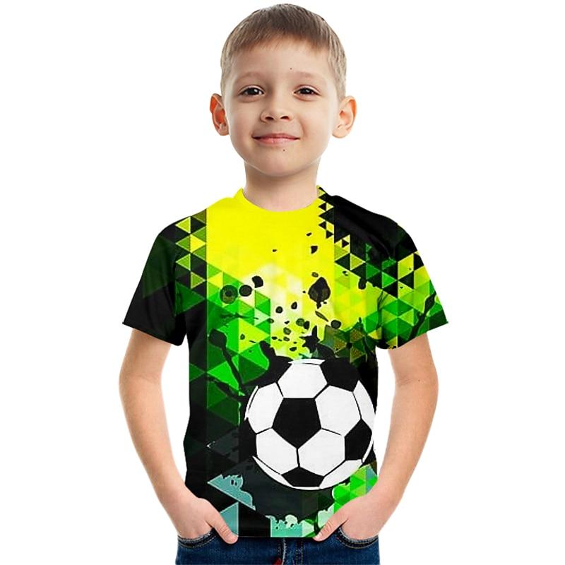 Boys 3D Color Block Football T shirt Short Sleeve 3D Print Summer Active Cute Streetwear Polyester Rayon Kids 3-12 Years School Outdoor Daily