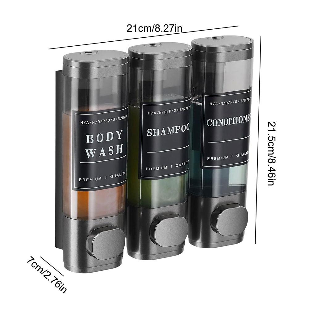 Shampoo Dispenser for Shower Wall Chamber Refillable Liquid Soap Dispenser Bottle Bathroom Containers Transparent 3 Chamber