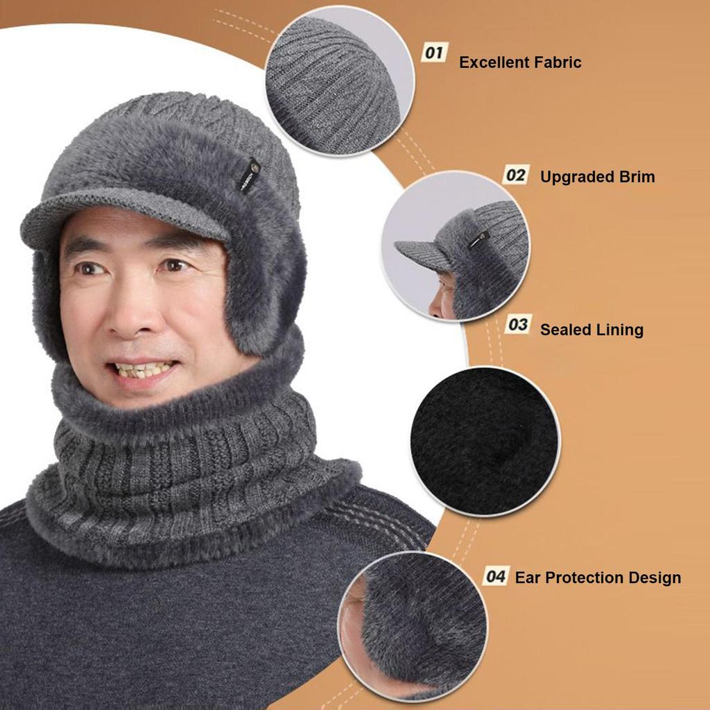 Knit Hats For Women Warm Stretchy Beanie With Brim Earflap Scarf For Winter Thickened Knitted Hat For Daily Commuting Skiing