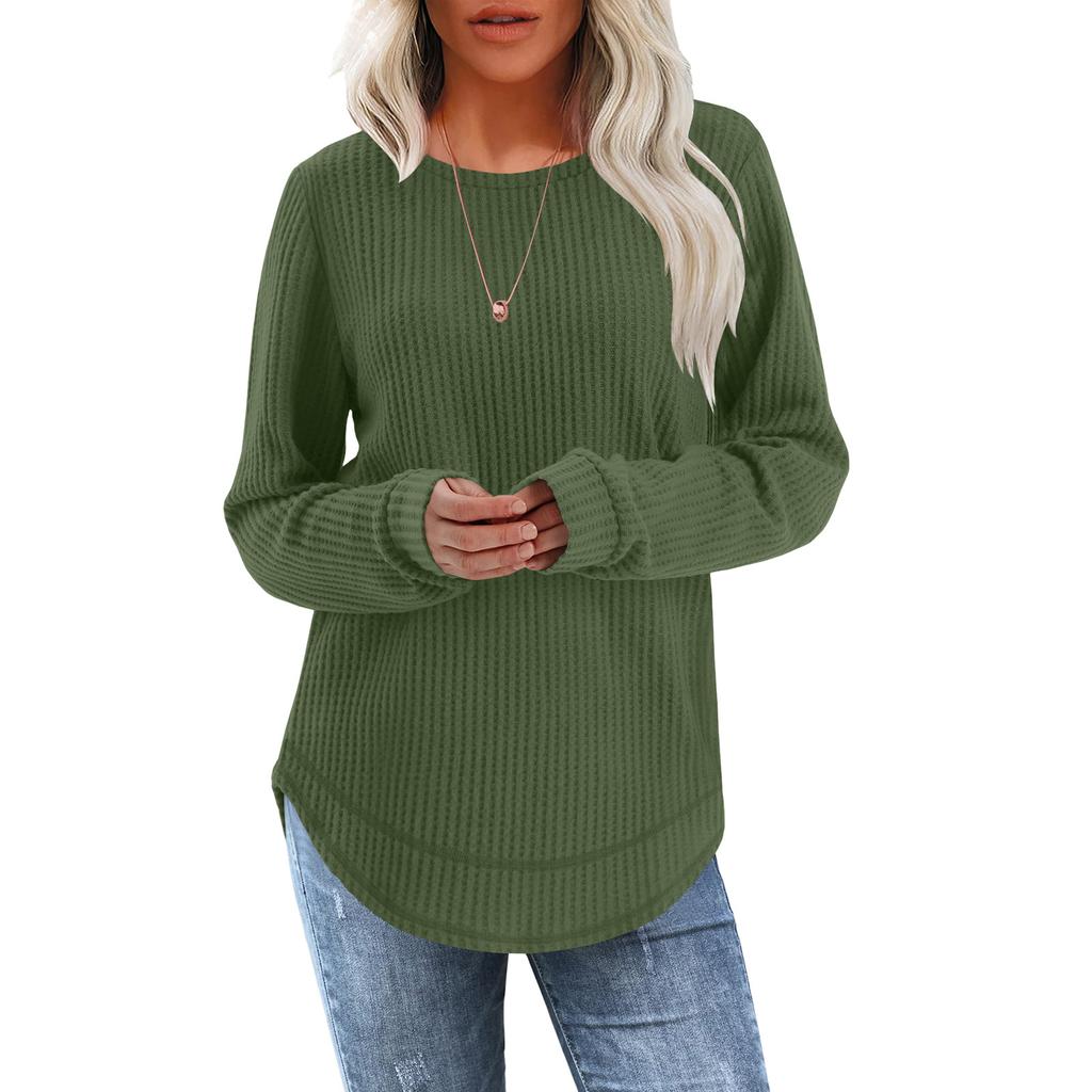 Women's Fashion Solid-Color Loose-Fit Long-Sleeve  Neck Casual Top