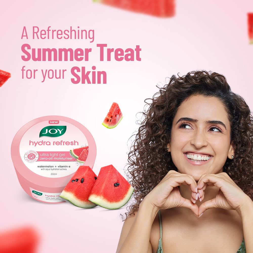 Joy Hydra Refresh Ultra-Light Oil-Free Gel Moisturizer with Watermelon Vitamin E 250ml Pack for Face Body Hydration