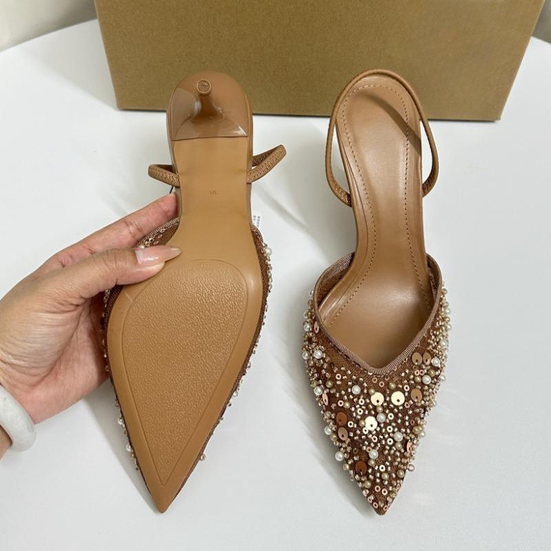 Mode Elegant Party High Heels Damenschuhe Glitzernde Pailletten Perlen Mesh Markendesign 2025 Sommer Stiletto Büro Dame Luxussandalen