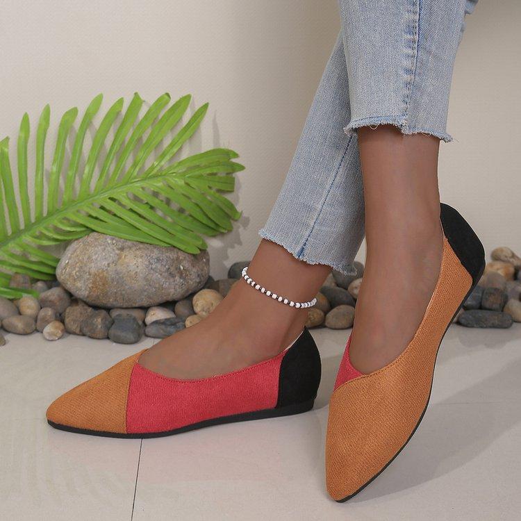 Women's Solid Color Large Size Slip-on Pointed Toe Color Matching Flat Bottom Shallow Mouth Comfortable Casual Shoes
