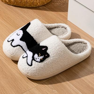 Fashion Women's Slippers Winter Indoor Warm Cute Cartoon Cat Bedroom Lightweight Soft Sole Breathable Leisure Plush Shoes Couple