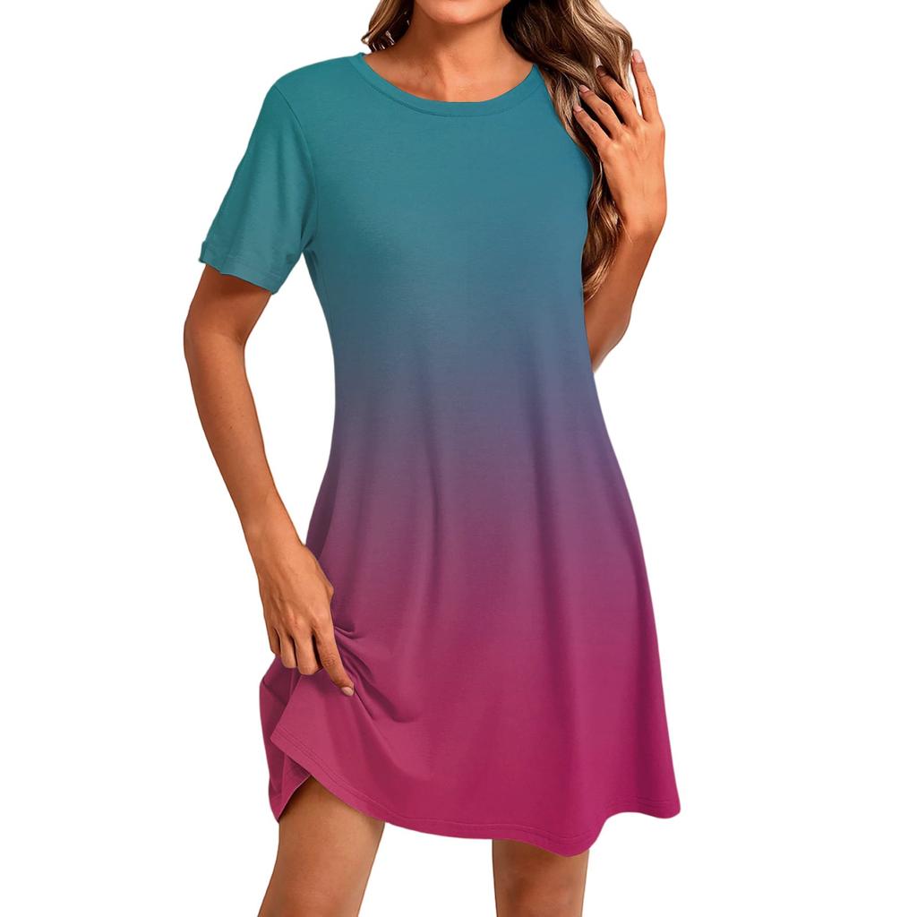Women's Fashion Casual Print Round Neck Short Sleeve Short Dress