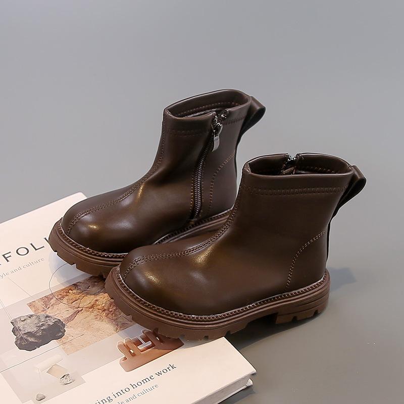 Childrens Leather Boots Fall British Martin Boots Fashion Korean Solid Boys Girls Shoes
