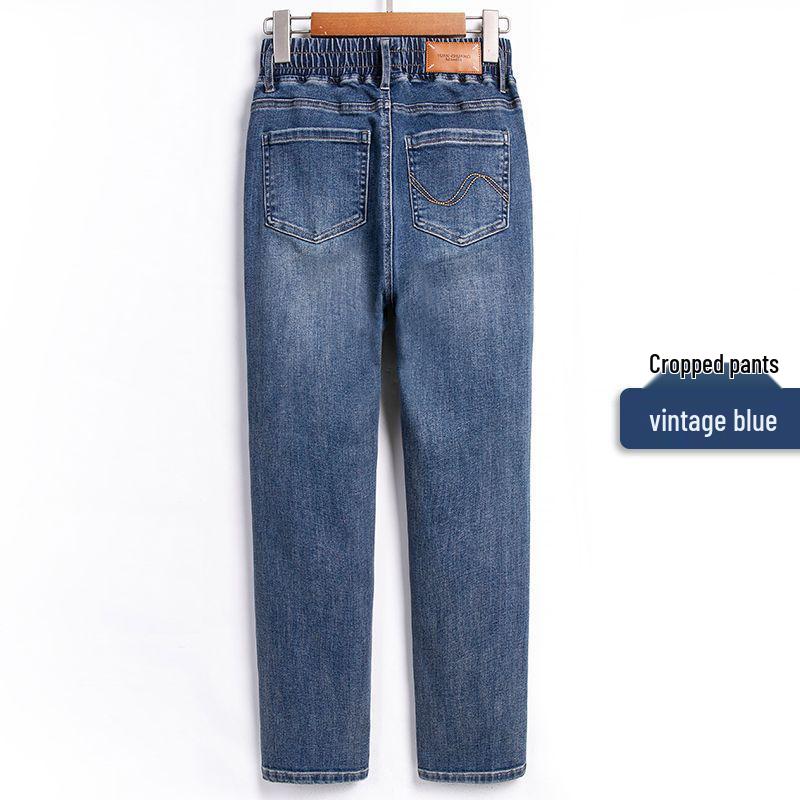 2026 Plus Size Women's Gray High Waist Straight-Leg Jeans with Elastic