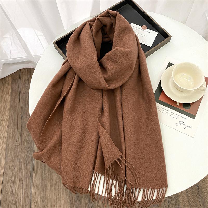 Winter Scarf Women Luxury Autumn Winter Cashmere Scarf Thickened Warm Shawl Classic Tassels Fluffy Scarf Solid Cope Foulard