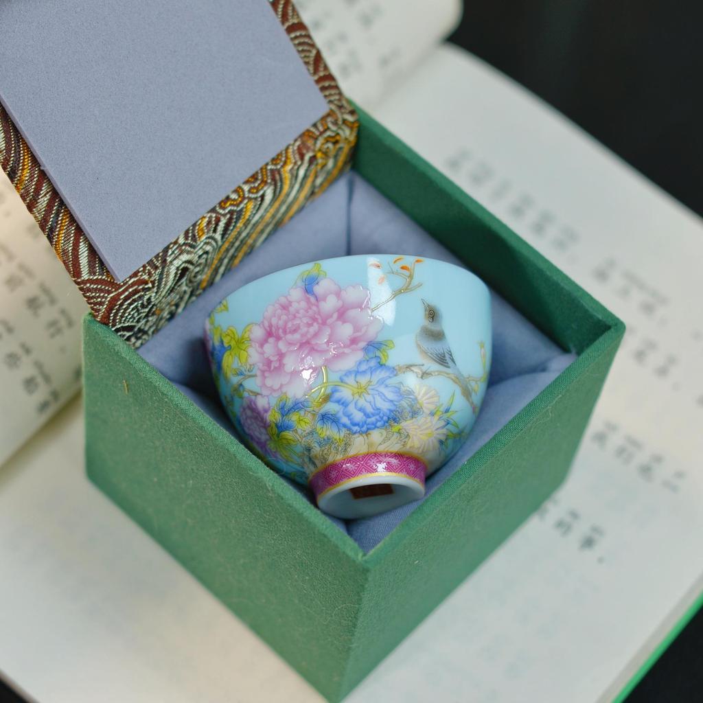 Palace-Style Peony Gongfu Enamel Ceramic Tea Cup Souvenir