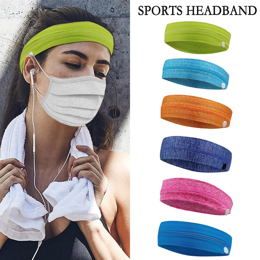 Outdoor Sports Headband with Buttons Women Men Running Jogging Knitted Elastic Hairband